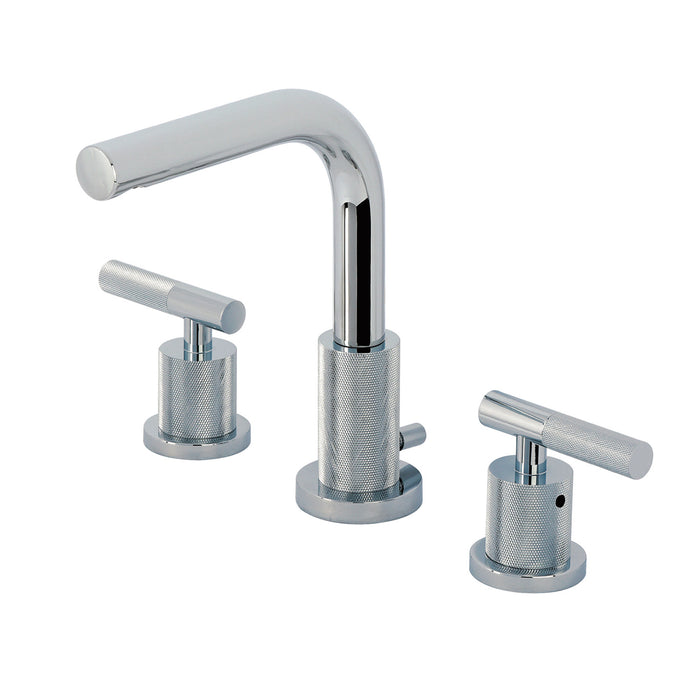 Kingston Sona FSC8951KNL - Convergent Two-Handle 3-Hole Deck Mount Widespread Bathroom Faucet with Knurled Handle and Brass Pop-Up, Polished Chrome