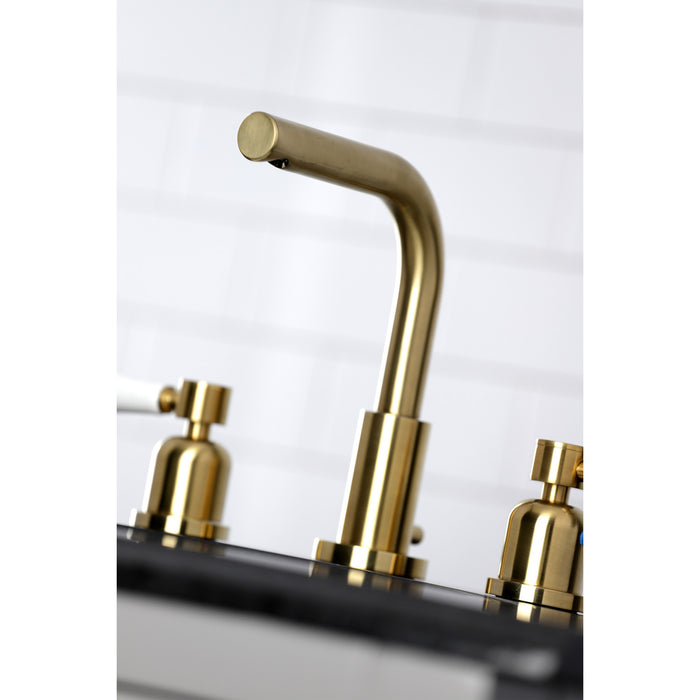 Kingston Tulare FSC8953DPL - Paris Two-Handle 3-Hole Deck Mount Widespread Bathroom Faucet with Brass Pop-Up, Brushed Brass