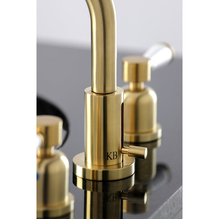 Kingston Tulare FSC8953DPL - Paris Two-Handle 3-Hole Deck Mount Widespread Bathroom Faucet with Brass Pop-Up, Brushed Brass