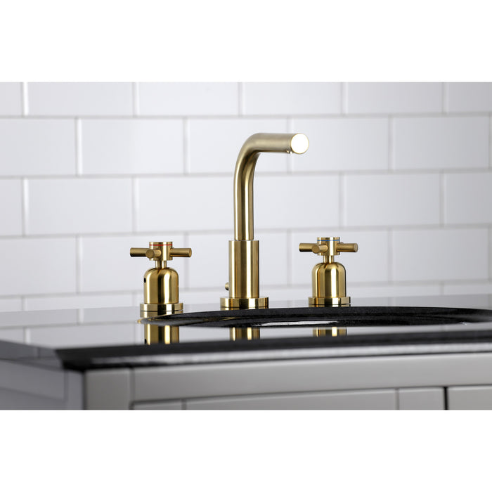 Kingston Sona FSC8953DX - Concord Two-Handle 3-Hole Deck Mount Widespread Bathroom Faucet with Brass Pop-Up, Brushed Brass