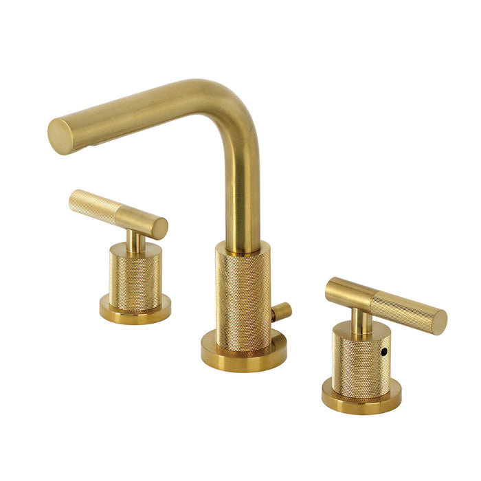 Kingston Sona FSC8953KNL - Convergent Two-Handle 3-Hole Deck Mount Widespread Bathroom Faucet with Knurled Handle and Brass Pop-Up, Brushed Brass
