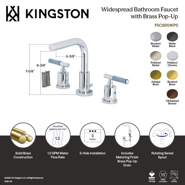 Kingston Sona FSC8953KPS - Verona Widespread Bathroom Faucet with Brass Pop-Up, Brushed Brass