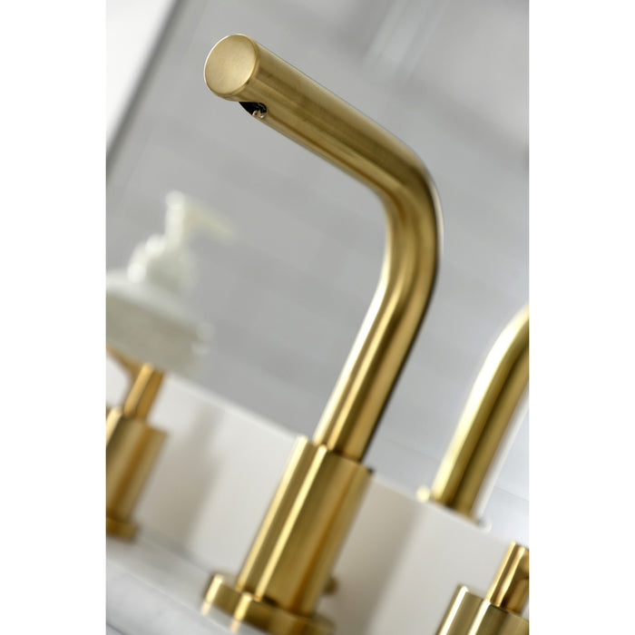 Kingston Tulare FSC8953SVL - Serena Two-Handle 3-Hole Deck Mount Widespread Bathroom Faucet with Brass Pop-Up, Brushed Brass
