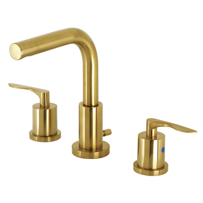 Kingston Tulare FSC8953SVL - Serena Two-Handle 3-Hole Deck Mount Widespread Bathroom Faucet with Brass Pop-Up, Brushed Brass
