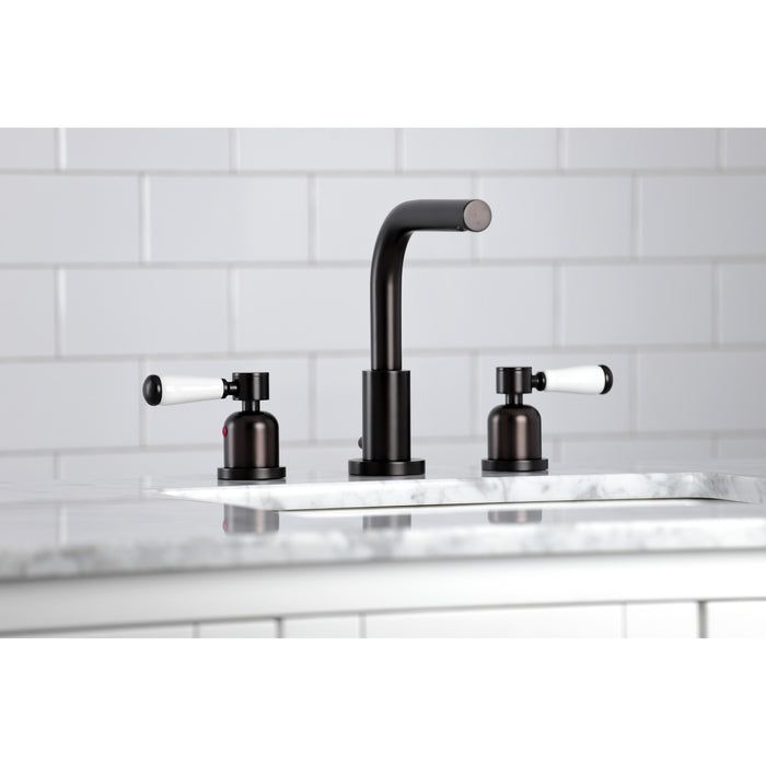 Kingston Tulare FSC8955DPL - Paris Two-Handle 3-Hole Deck Mount Widespread Bathroom Faucet with Brass Pop-Up, Oil Rubbed Bronze