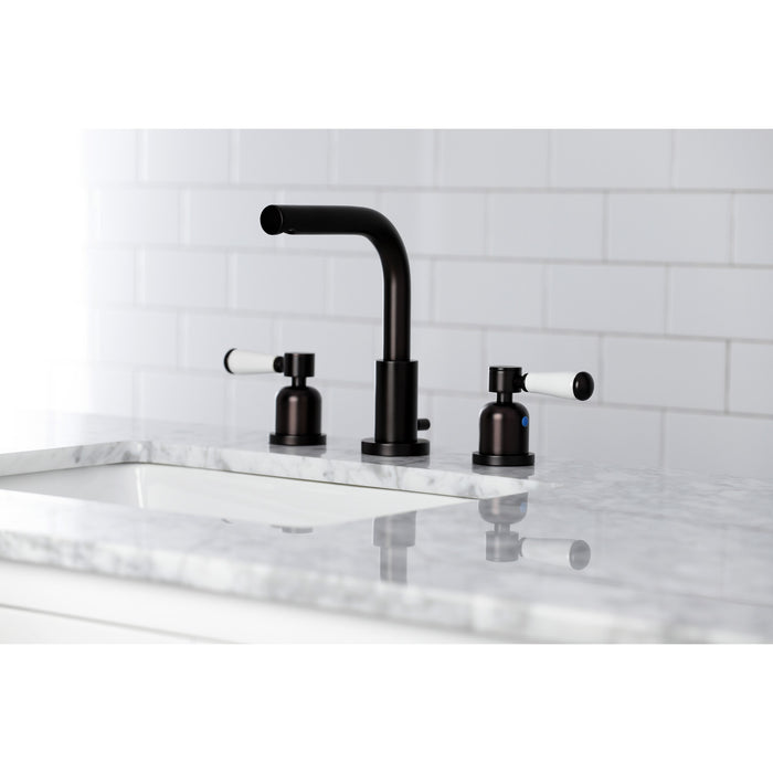 Kingston Tulare FSC8955DPL - Paris Two-Handle 3-Hole Deck Mount Widespread Bathroom Faucet with Brass Pop-Up, Oil Rubbed Bronze