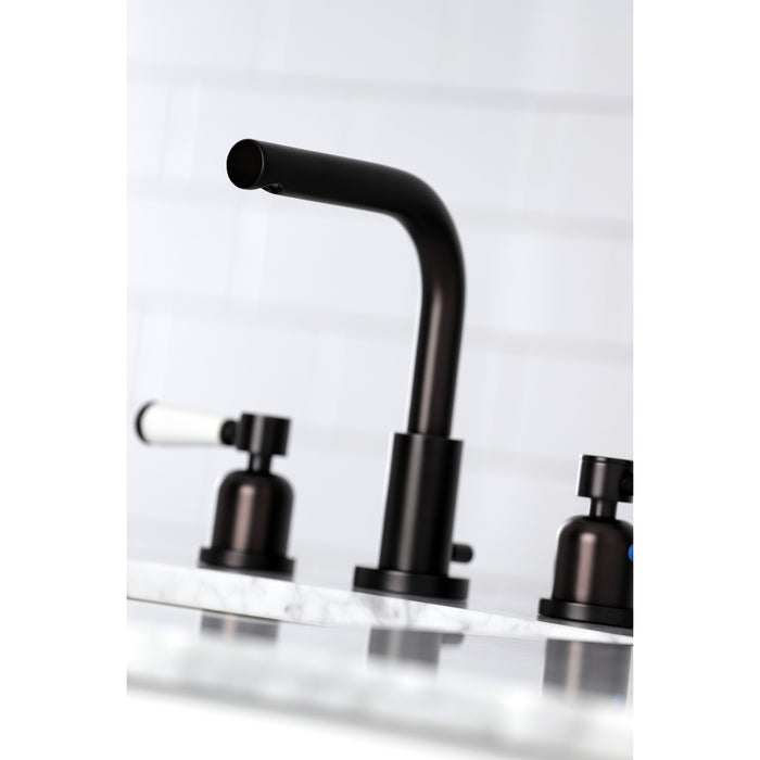 Kingston Tulare FSC8955DPL - Paris Two-Handle 3-Hole Deck Mount Widespread Bathroom Faucet with Brass Pop-Up, Oil Rubbed Bronze