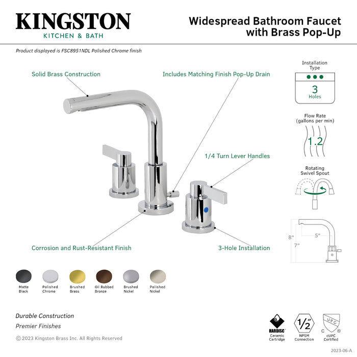 Kingston Sona FSC8955NDL - NuvoFusion Two-Handle 3-Hole Deck Mount Widespread Bathroom Faucet with Brass Pop-Up, Oil Rubbed Bronze