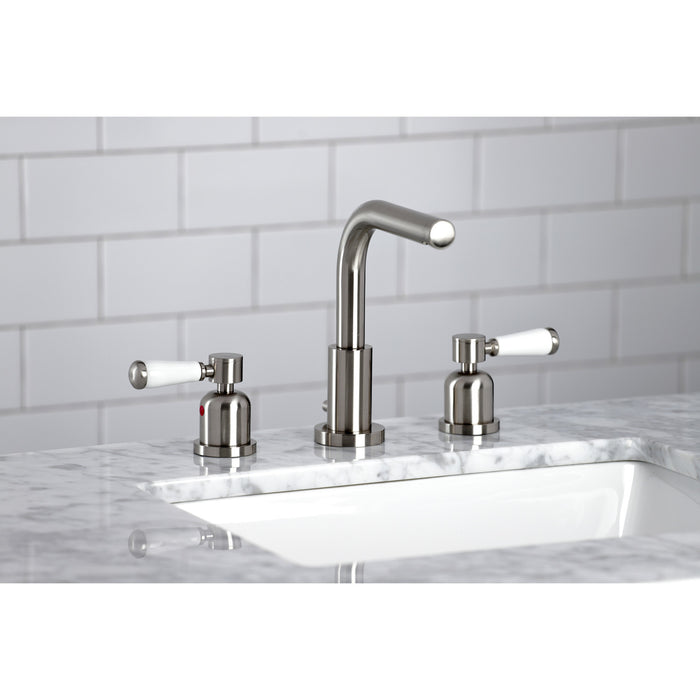 Kingston Tulare FSC8958DPL - Paris Two-Handle 3-Hole Deck Mount Widespread Bathroom Faucet with Brass Pop-Up, Brushed Nickel
