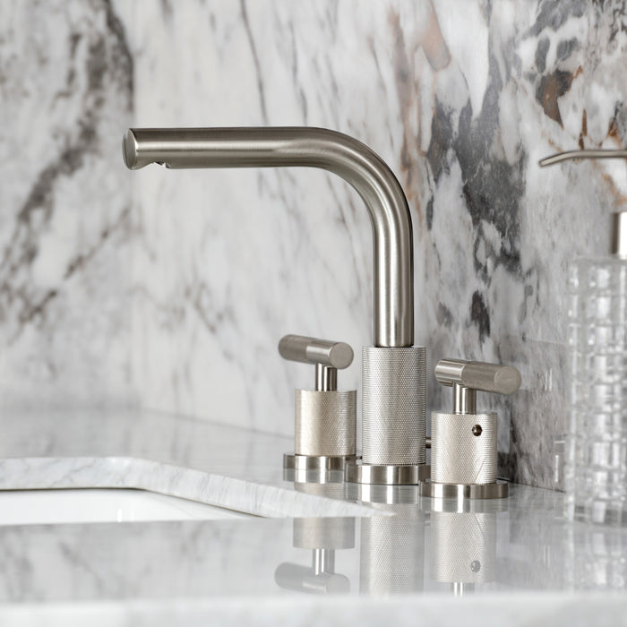 Kingston Sona FSC8958KNL - Convergent Two-Handle 3-Hole Deck Mount Widespread Bathroom Faucet with Knurled Handle and Brass Pop-Up, Brushed Nickel