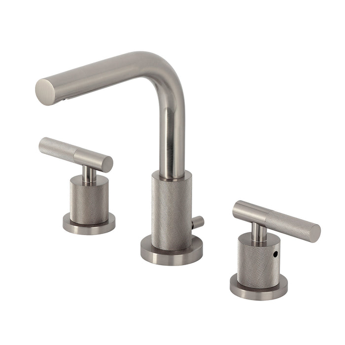 Kingston Sona FSC8958KNL - Convergent Two-Handle 3-Hole Deck Mount Widespread Bathroom Faucet with Knurled Handle and Brass Pop-Up, Brushed Nickel
