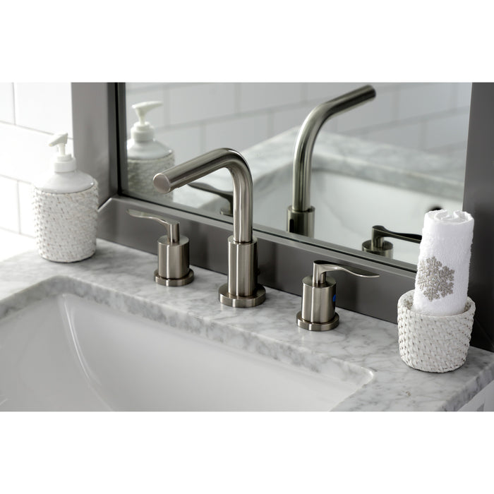 Kingston Tulare FSC8958SVL - Serena Two-Handle 3-Hole Deck Mount Widespread Bathroom Faucet with Brass Pop-Up, Brushed Nickel