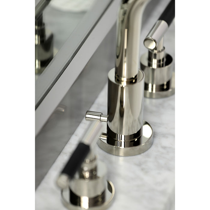 Kingston Sona FSC8959CKL - Kaiser Two-Handle 3-Hole Deck Mount Widespread Bathroom Faucet with Brass Pop-Up, Polished Nickel
