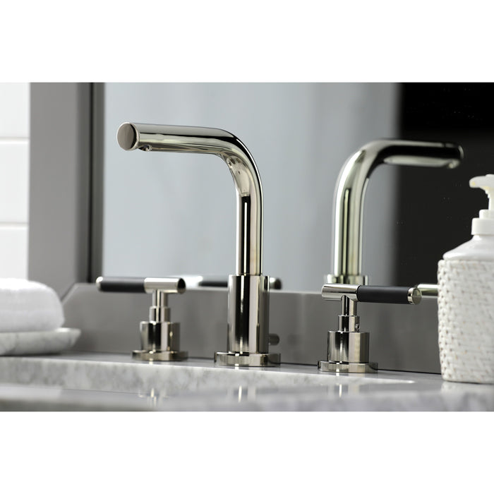 Kingston Sona FSC8959CKL - Kaiser Two-Handle 3-Hole Deck Mount Widespread Bathroom Faucet with Brass Pop-Up, Polished Nickel