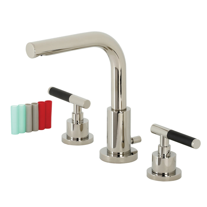 Kingston Sona FSC8959CKL - Kaiser Two-Handle 3-Hole Deck Mount Widespread Bathroom Faucet with Brass Pop-Up, Polished Nickel