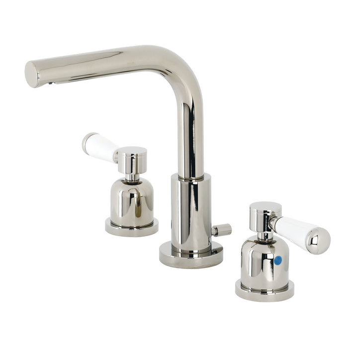 Kingston Tulare FSC8959DPL - Paris Two-Handle 3-Hole Deck Mount Widespread Bathroom Faucet with Brass Pop-Up, Polished Nickel