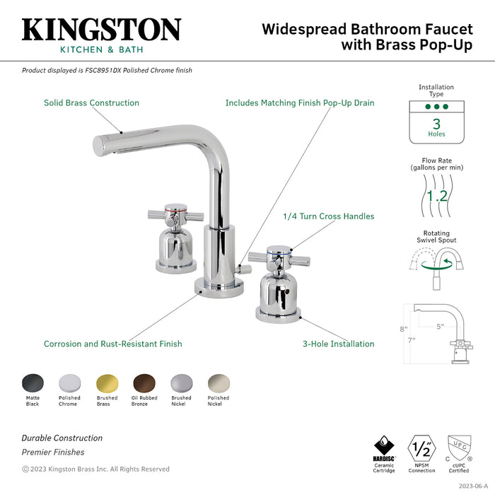 Kingston Sona FSC8959DX - Concord Two-Handle 3-Hole Deck Mount Widespread Bathroom Faucet with Brass Pop-Up, Polished Nickel