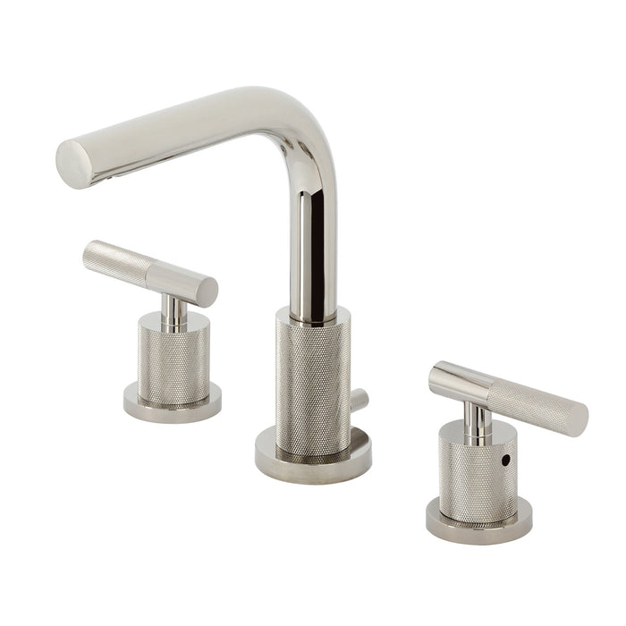 Kingston Sona FSC8959KNL - Convergent Two-Handle 3-Hole Deck Mount Widespread Bathroom Faucet with Knurled Handle and Brass Pop-Up, Polished Nickel