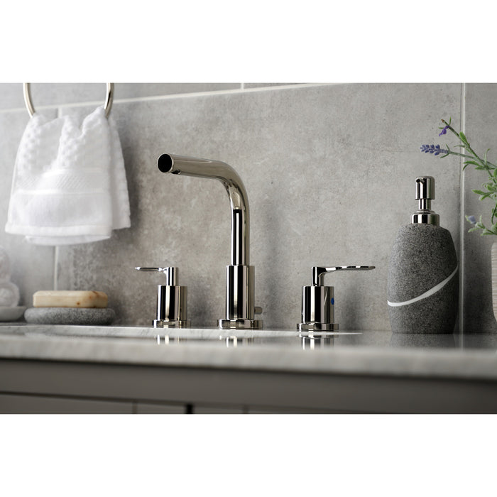 Kingston Tulare FSC8959SVL - Serena Two-Handle 3-Hole Deck Mount Widespread Bathroom Faucet with Brass Pop-Up, Polished Nickel