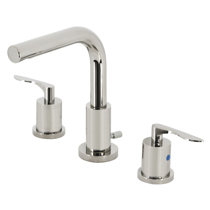 Kingston Tulare FSC8959SVL - Serena Two-Handle 3-Hole Deck Mount Widespread Bathroom Faucet with Brass Pop-Up, Polished Nickel