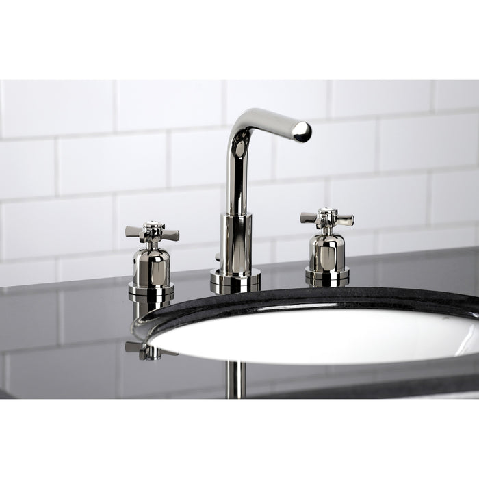 Kingston Tulare FSC8959ZX - Millennium Two-Handle 3-Hole Deck Mount Widespread Bathroom Faucet with Brass Pop-Up, Polished Nickel