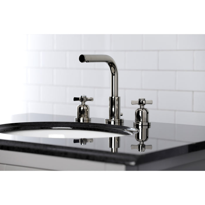 Kingston Tulare FSC8959ZX - Millennium Two-Handle 3-Hole Deck Mount Widespread Bathroom Faucet with Brass Pop-Up, Polished Nickel