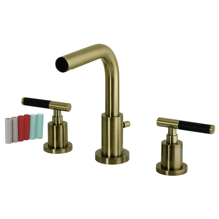 Kingston Kaiser FSC895CKLAB Two-Handle 3-Hole Deck Mount Widespread Bathroom Faucet with Brass Pop-Up, Antique Brass