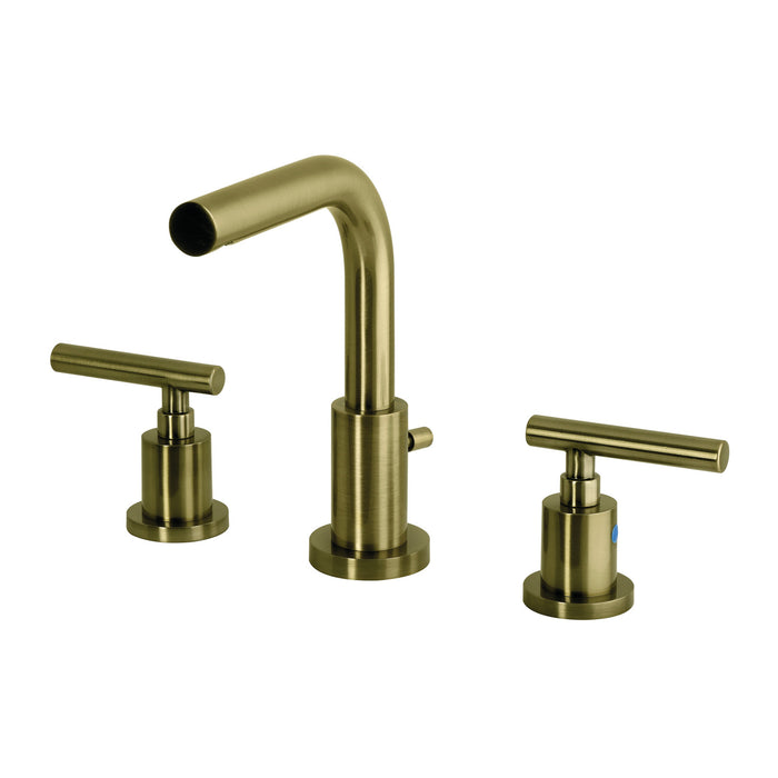 Kingston Manhattan FSC895CMLAB Two-Handle 3-Hole Deck Mount Widespread Bathroom Faucet with Brass Pop-Up, Antique Brass