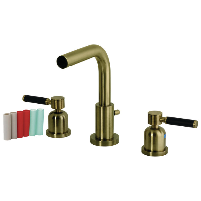 Kingston Kaiser FSC895DKLAB Two-Handle 3-Hole Deck Mount Widespread Bathroom Faucet with Brass Pop-Up, Antique Brass