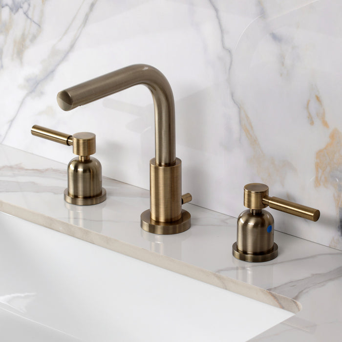 Kingston Concord FSC895DLAB Two-Handle 3-Hole Deck Mount Widespread Bathroom Faucet with Brass Pop-Up, Antique Brass