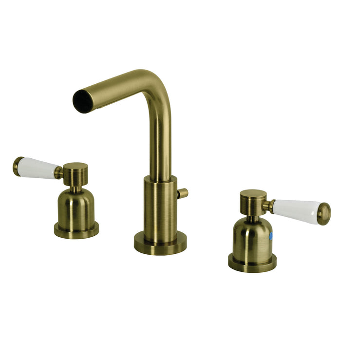 Kingston Paris FSC895DPLAB Two-Handle 3-Hole Deck Mount Widespread Bathroom Faucet with Brass Pop-Up, Antique Brass