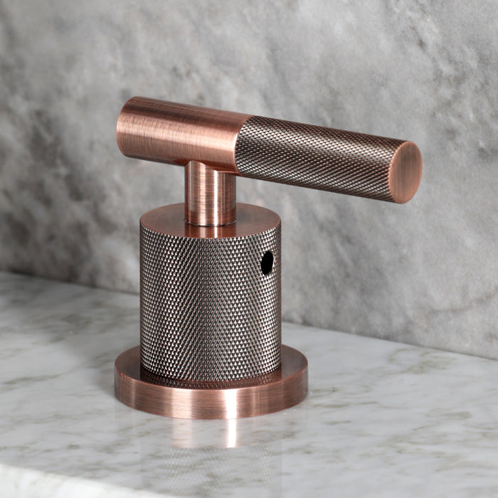 Kingston Sona FSC895KNLAC - Convergent Two-Handle 3-Hole Deck Mount Widespread Bathroom Faucet with Knurled Handle and Brass Pop-Up, Antique Copper