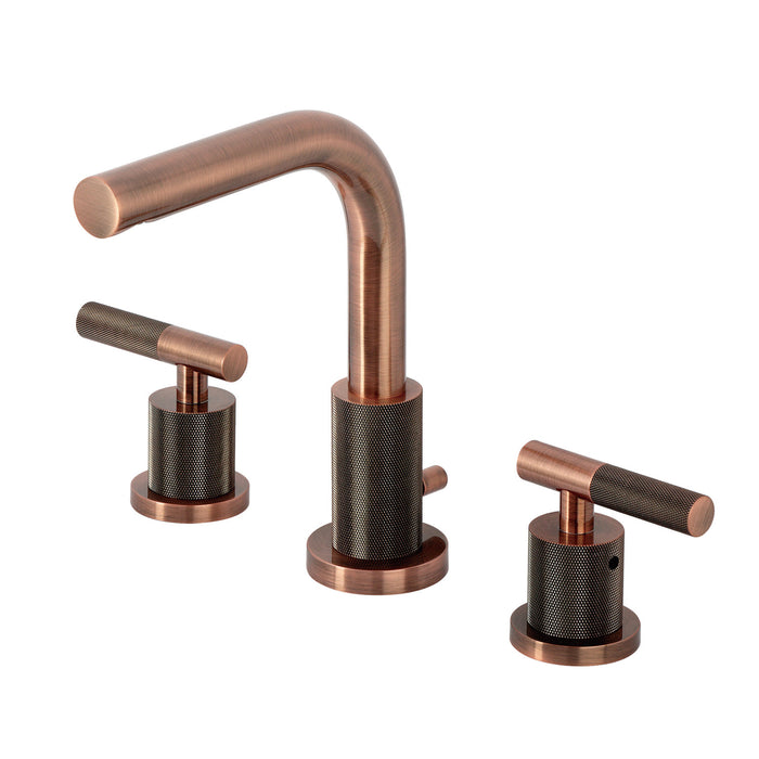 Kingston Sona FSC895KNLAC - Convergent Two-Handle 3-Hole Deck Mount Widespread Bathroom Faucet with Knurled Handle and Brass Pop-Up, Antique Copper