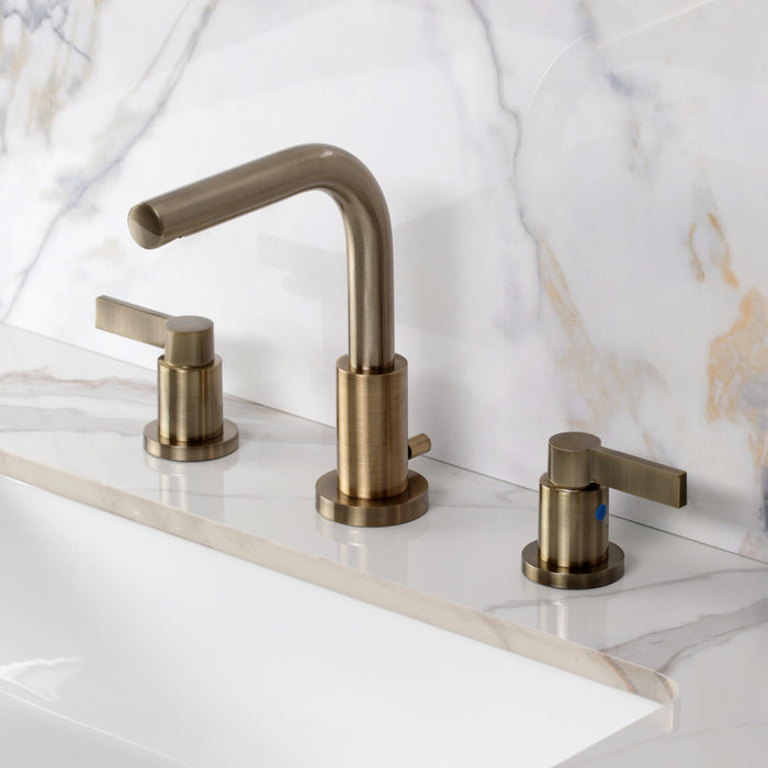 Kingston NuvoFusion FSC895NDLAB Two-Handle 3-Hole Deck Mount Widespread Bathroom Faucet with Brass Pop-Up, Antique Brass