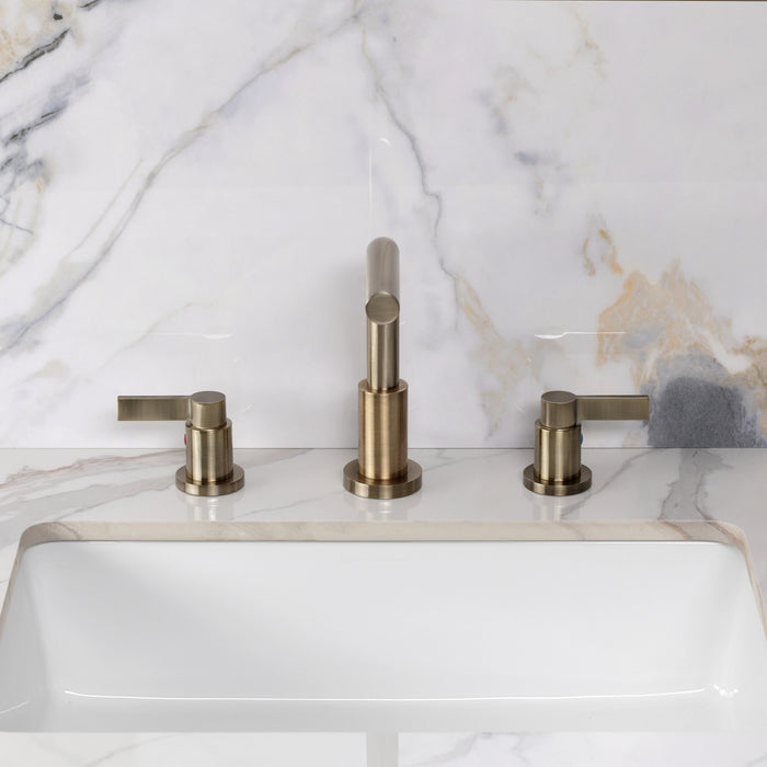 Kingston NuvoFusion FSC895NDLAB Two-Handle 3-Hole Deck Mount Widespread Bathroom Faucet with Brass Pop-Up, Antique Brass