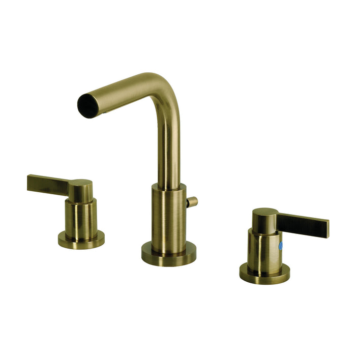 Kingston NuvoFusion FSC895NDLAB Two-Handle 3-Hole Deck Mount Widespread Bathroom Faucet with Brass Pop-Up, Antique Brass