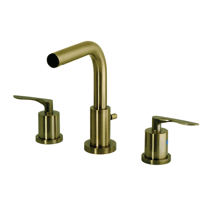 Kingston Serena FSC895SVLAB Two-Handle 3-Hole Deck Mount Widespread Bathroom Faucet with Brass Pop-Up, Antique Brass