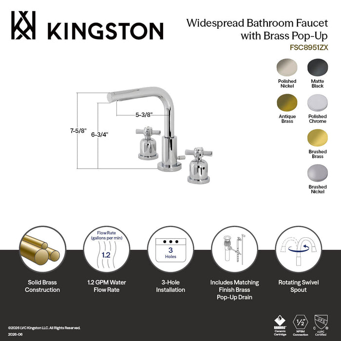 Kingston Millennium FSC895ZXAB Two-Handle 3-Hole Deck Mount Widespread Bathroom Faucet with Brass Pop-Up, Antique Brass