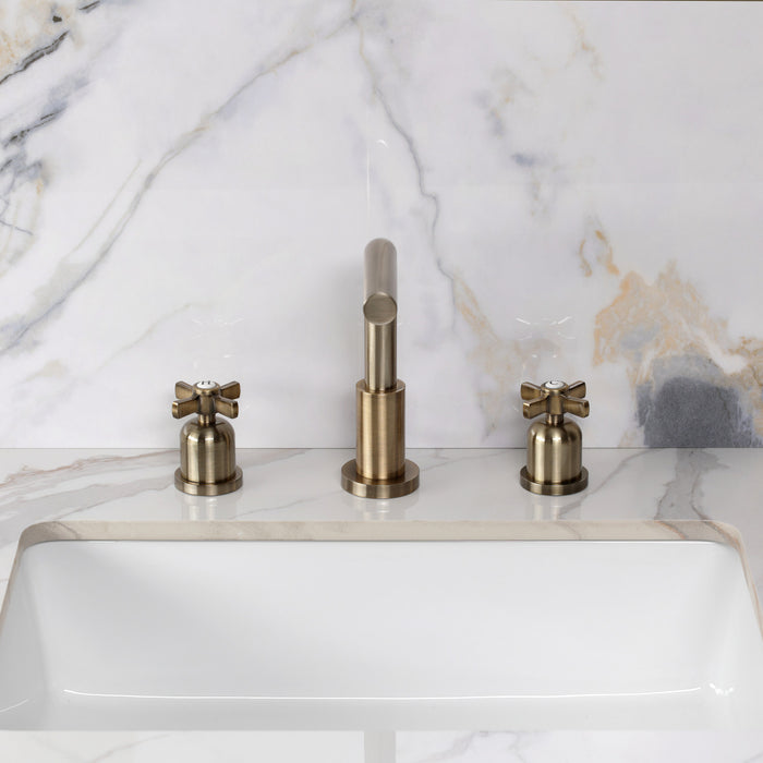 Kingston Millennium FSC895ZXAB Two-Handle 3-Hole Deck Mount Widespread Bathroom Faucet with Brass Pop-Up, Antique Brass