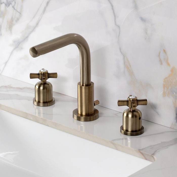 Kingston Millennium FSC895ZXAB Two-Handle 3-Hole Deck Mount Widespread Bathroom Faucet with Brass Pop-Up, Antique Brass