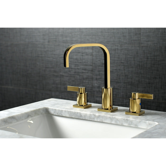 NuvoFusion FSC8962NDL Two-Handle 3-Hole Deck Mount Widespread Bathroom Faucet with Pop-Up Drain, Polished Brass