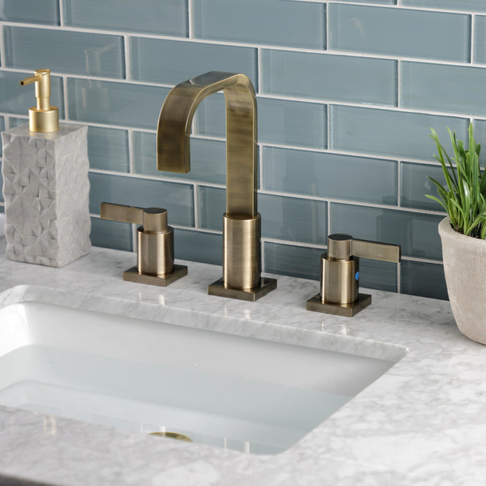 Kingston Sona FSC89633NDL - NuvoFusion Two-Handle 3-Hole Deck Mount Widespread Bathroom Faucet with Brass Pop-Up, Antique Brass