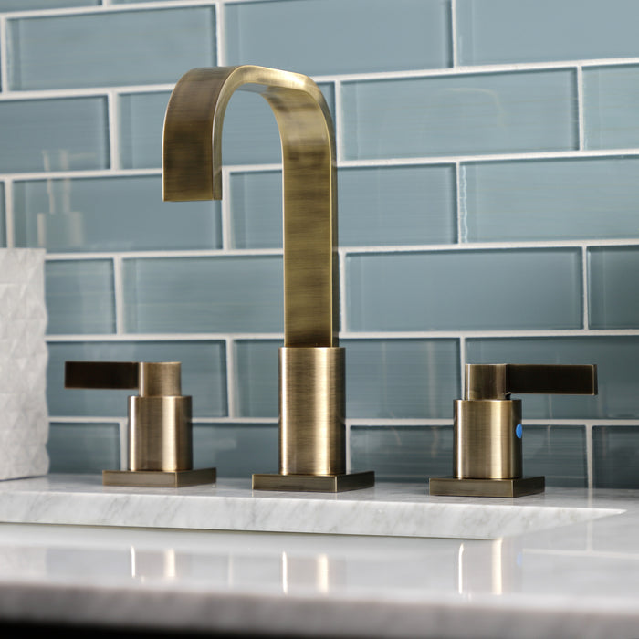 Kingston Sona FSC89633NDL - NuvoFusion Two-Handle 3-Hole Deck Mount Widespread Bathroom Faucet with Brass Pop-Up, Antique Brass