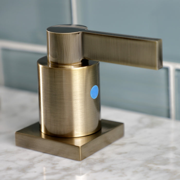 Kingston Sona FSC89633NDL - NuvoFusion Two-Handle 3-Hole Deck Mount Widespread Bathroom Faucet with Brass Pop-Up, Antique Brass