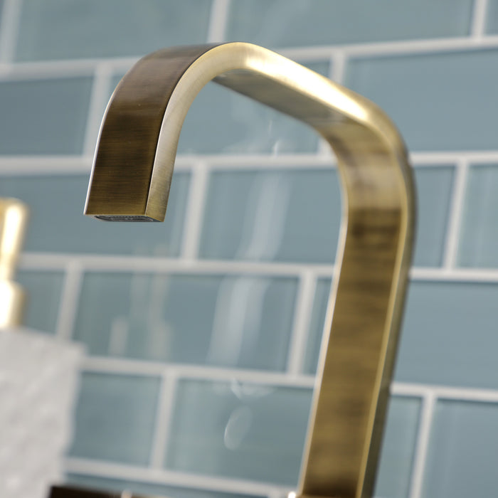 Kingston Sona FSC89633NDL - NuvoFusion Two-Handle 3-Hole Deck Mount Widespread Bathroom Faucet with Brass Pop-Up, Antique Brass