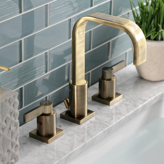 Kingston Sona FSC89633NDL - NuvoFusion Two-Handle 3-Hole Deck Mount Widespread Bathroom Faucet with Brass Pop-Up, Antique Brass