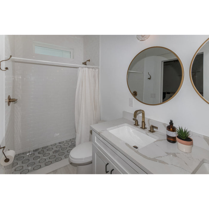 Kingston Sona FSC89633NDL - NuvoFusion Two-Handle 3-Hole Deck Mount Widespread Bathroom Faucet with Brass Pop-Up, Antique Brass