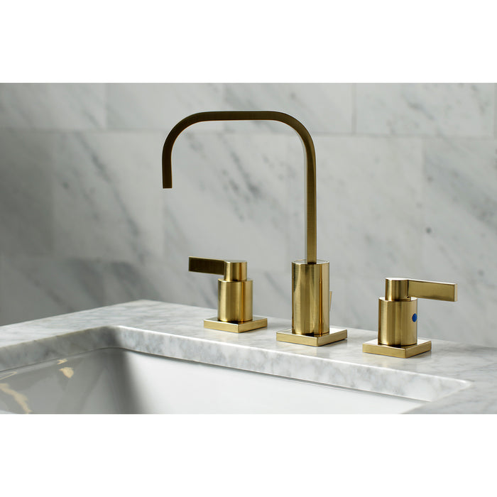 NuvoFusion FSC8963NDL Two-Handle 3-Hole Deck Mount Widespread Bathroom Faucet with Brass Pop-Up, Brushed Brass