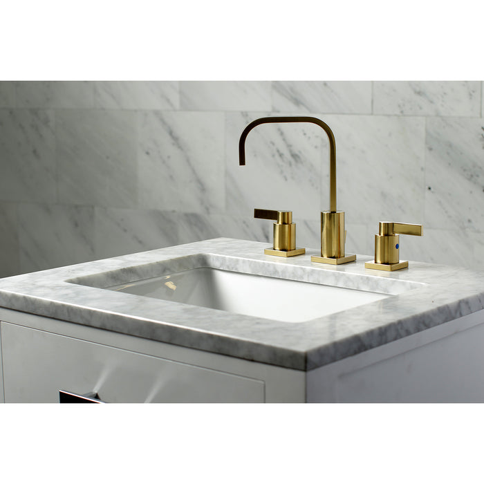 NuvoFusion FSC8963NDL Two-Handle 3-Hole Deck Mount Widespread Bathroom Faucet with Brass Pop-Up, Brushed Brass