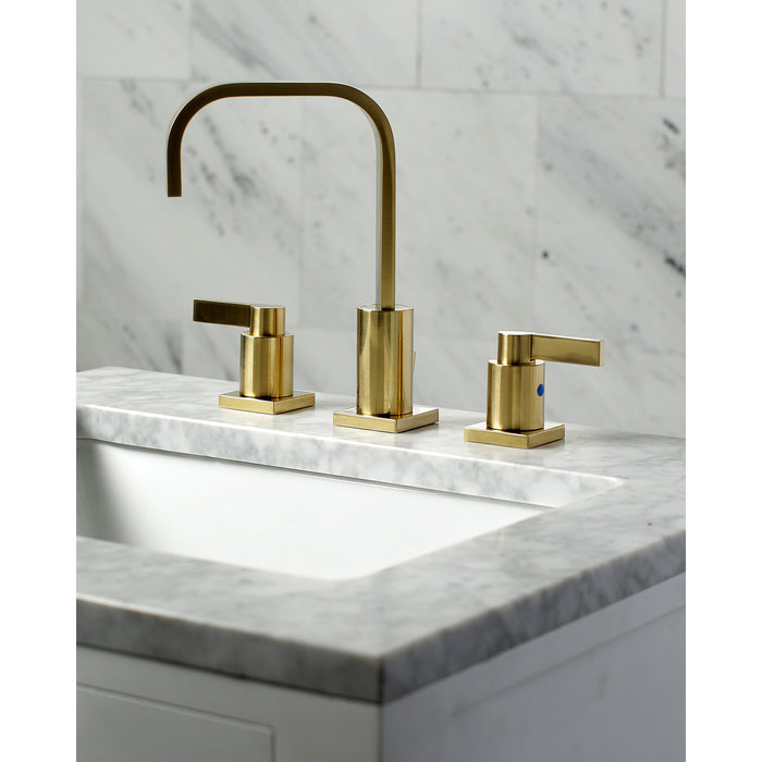 NuvoFusion FSC8963NDL Two-Handle 3-Hole Deck Mount Widespread Bathroom Faucet with Brass Pop-Up, Brushed Brass